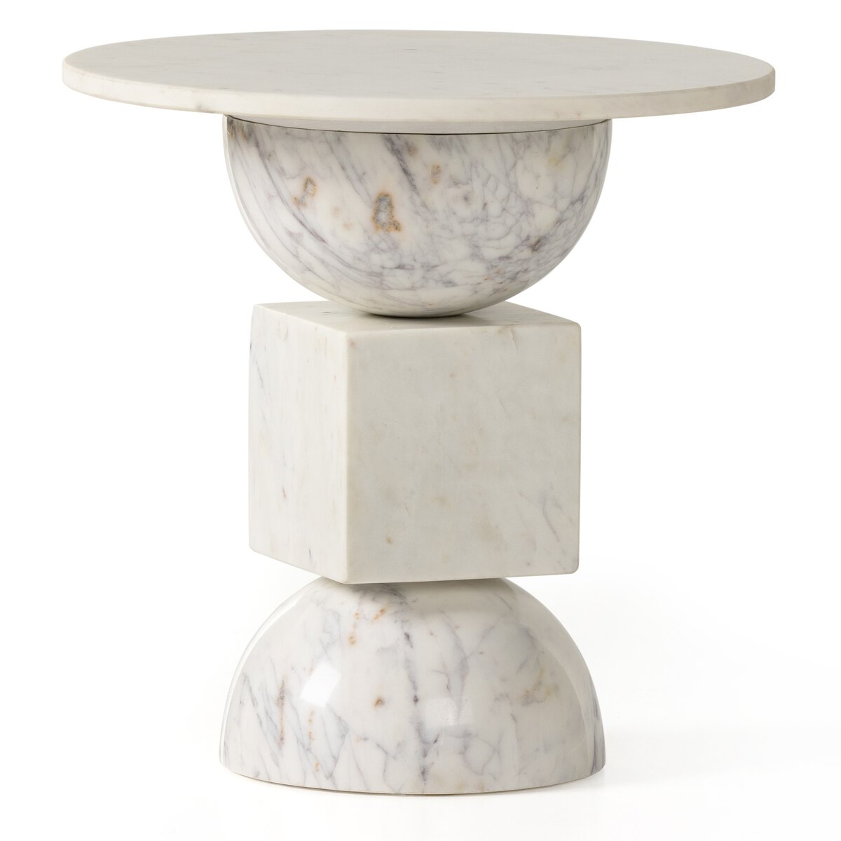 Norbert End Table - Polished White Marble