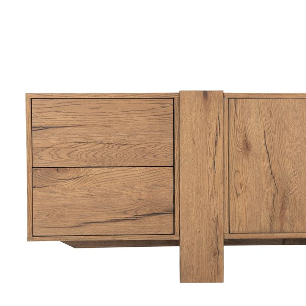 Fenwick Media Console - Rustic Amber Oak Veneer