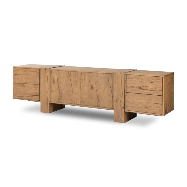 Fenwick Media Console - Rustic Amber Oak Veneer