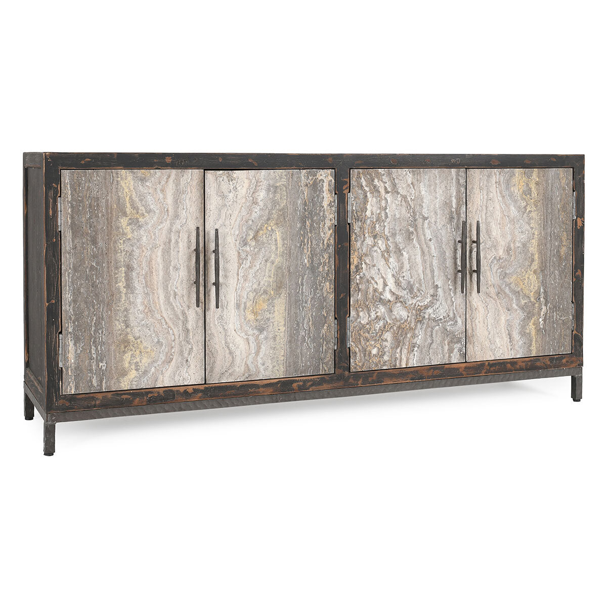 Leofwin 6 Door Cabinet Weathered Black/Travertine