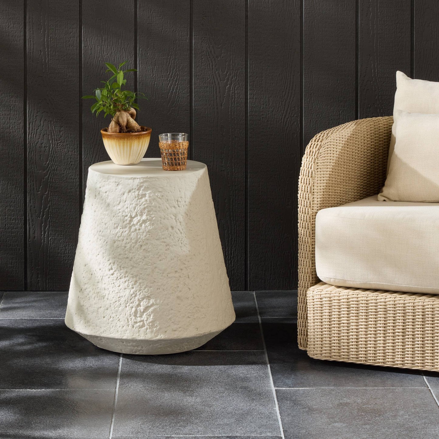 Oleandris Outdoor Tapered End Table - Matte Stone
