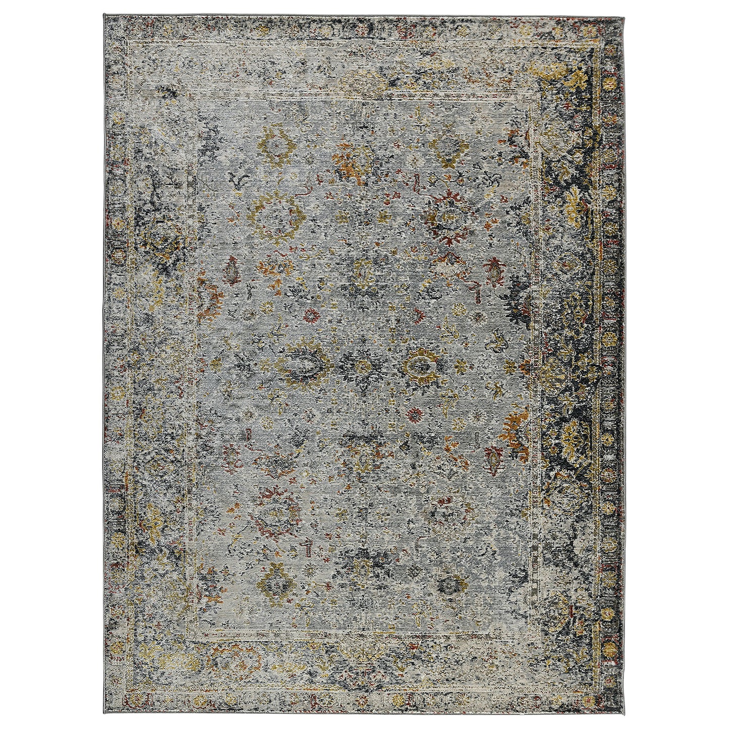 Fenric Nanthes Charcoal/Yellow Polyester Blend Area Rug 5'3"x7'10"